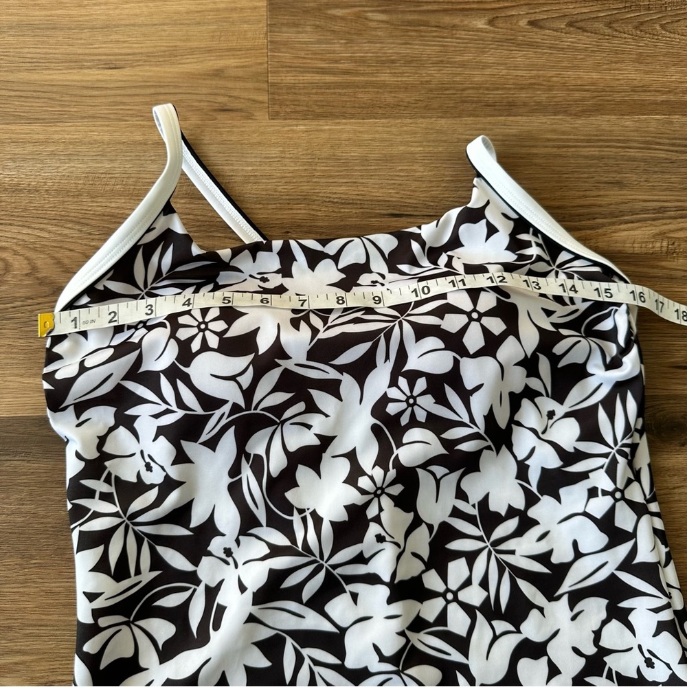 Lands‎ End Floral One Piece Swimsuit 14 Black White Havana Built In Bra Modest - Picture 12 of 13